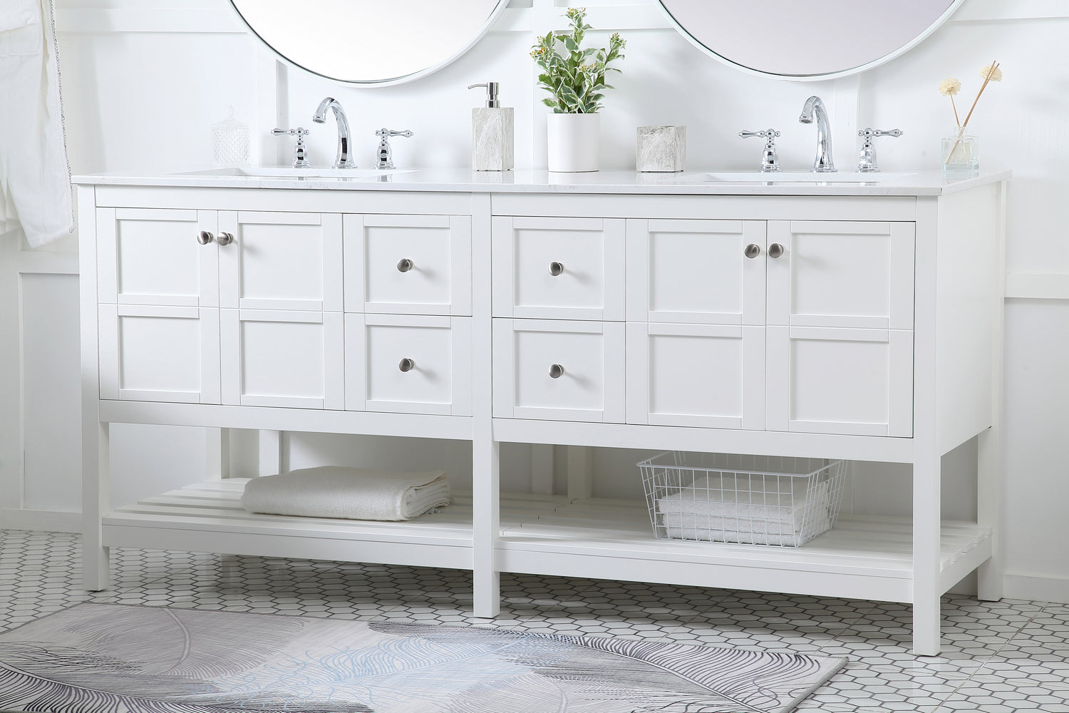 Elegant Lighting - VF16472DWH - Double Bathroom Vanity - Theo - White