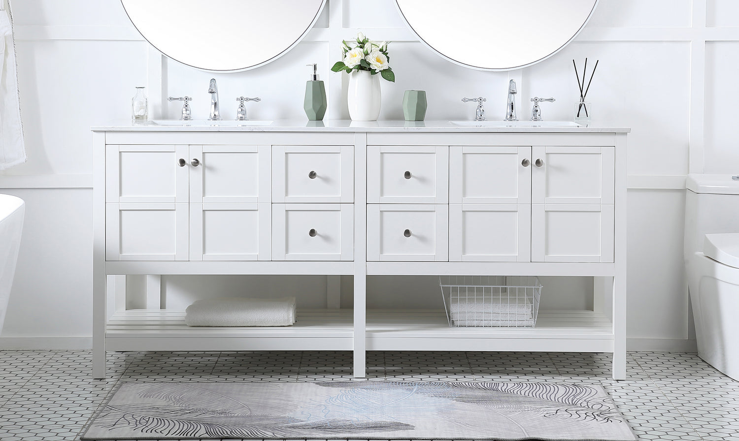 Elegant Lighting - VF16472DWH - Double Bathroom Vanity - Theo - White