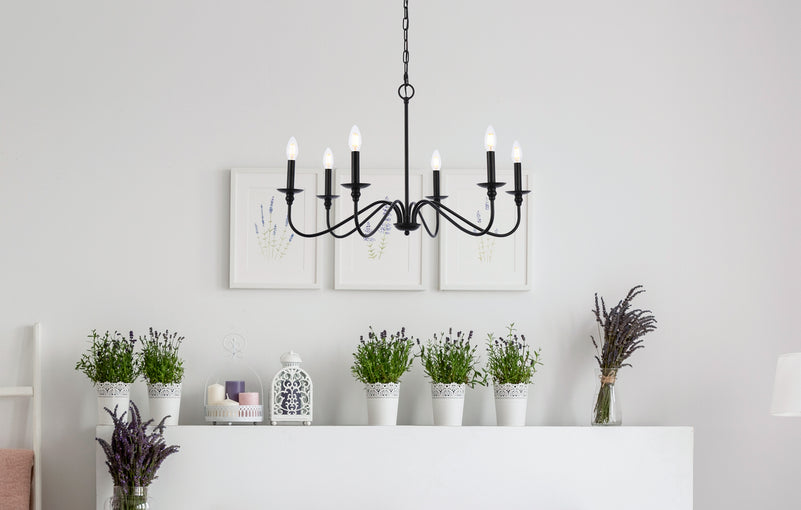 Elegant Lighting - LD5056D30MB - Six Light Chandelier - Rohan - Matte Black