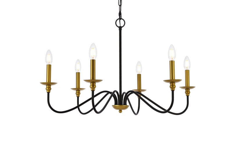 Elegant Lighting - LD5056D30BRB - Six Light Chandelier - Rohan - Brass And Black