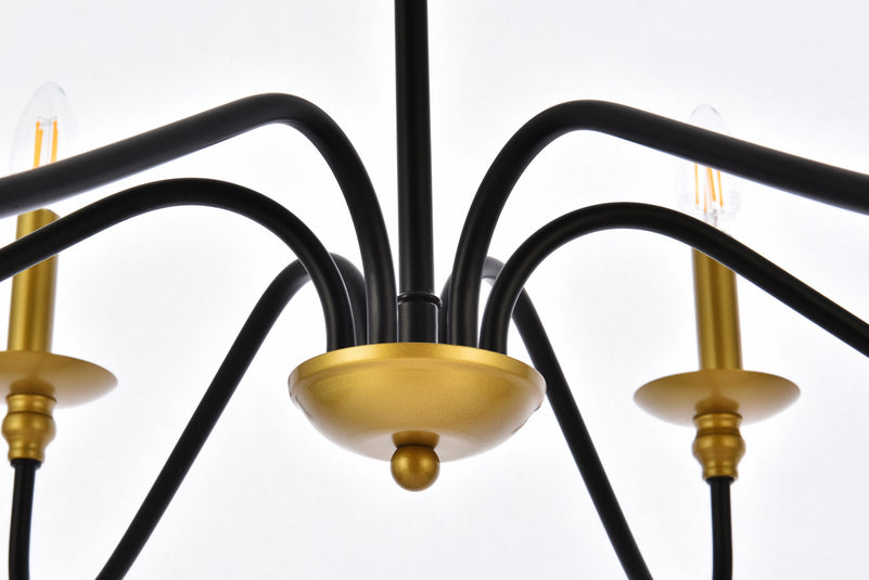 Elegant Lighting - LD5056D30BRB - Six Light Chandelier - Rohan - Brass And Black