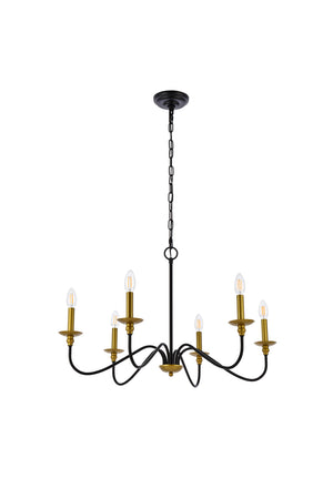 Elegant Lighting - LD5056D30BRB - Six Light Chandelier - Rohan - Brass And Black