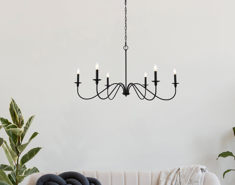 Elegant Lighting - LD5056D42MB - Six Light Chandelier - Rohan - Matte Black