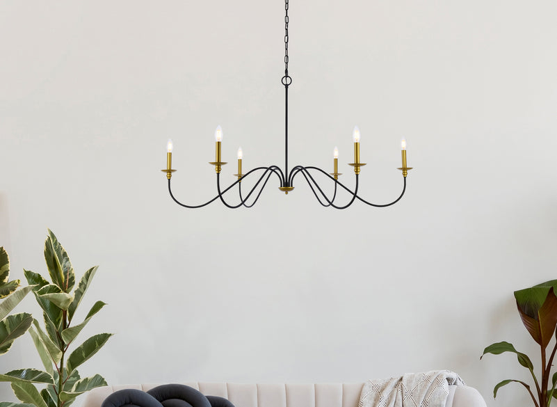 Elegant Lighting - LD5056D48BRB - Six Light Chandelier - Rohan - Brass And Black