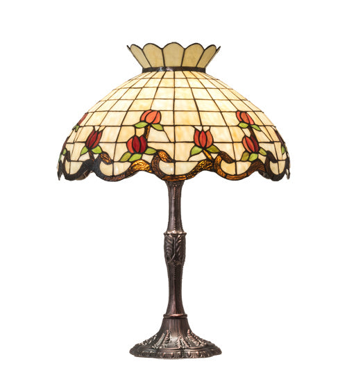 Meyda Tiffany - 104175 - Three Light Table Lamp - Roseborder - Mahogany Bronze