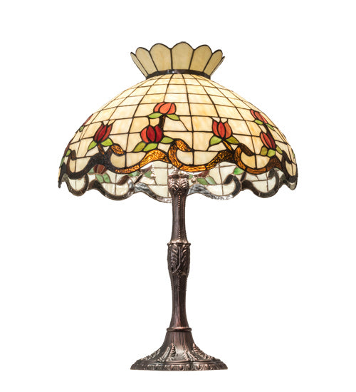 Meyda Tiffany - 104175 - Three Light Table Lamp - Roseborder - Mahogany Bronze