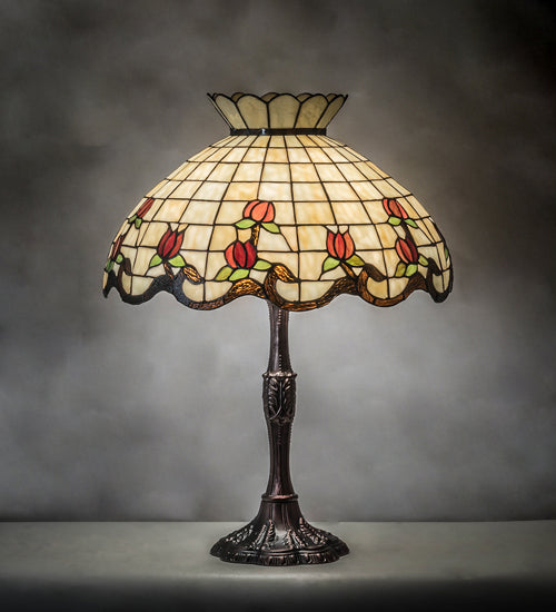 Meyda Tiffany - 104175 - Three Light Table Lamp - Roseborder - Mahogany Bronze