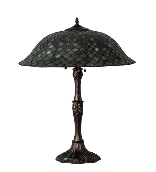 Meyda Tiffany - 147470 - Three Light Table Lamp - Tiffany Fishscale - Mahogany Bronze