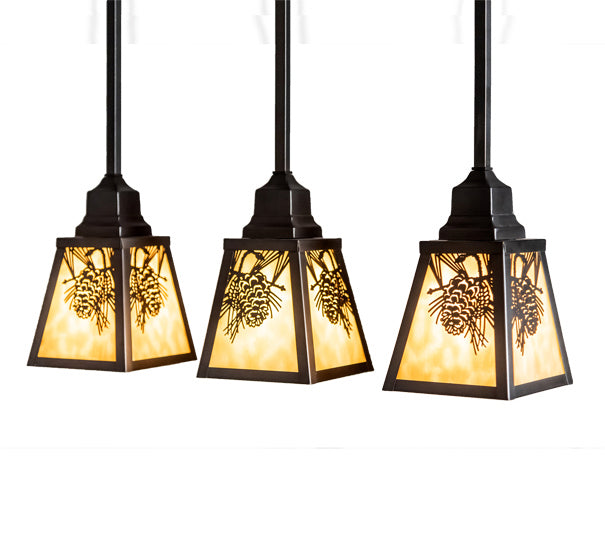 Meyda Tiffany - 230802 - Three Light Pendant - Winter Pine - Craftsman Brown,Oil Rubbed Bronze