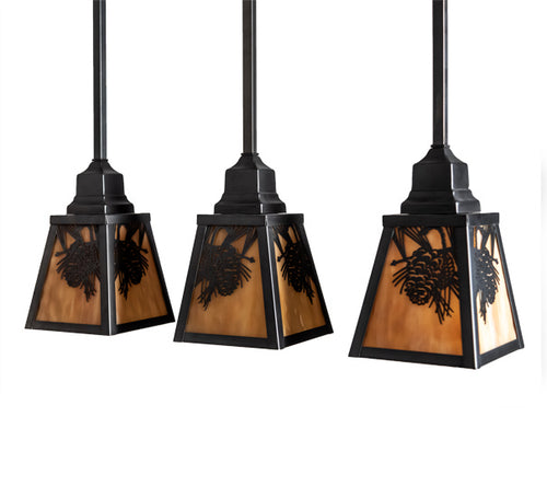 Meyda Tiffany - 230802 - Three Light Pendant - Winter Pine - Craftsman Brown,Oil Rubbed Bronze