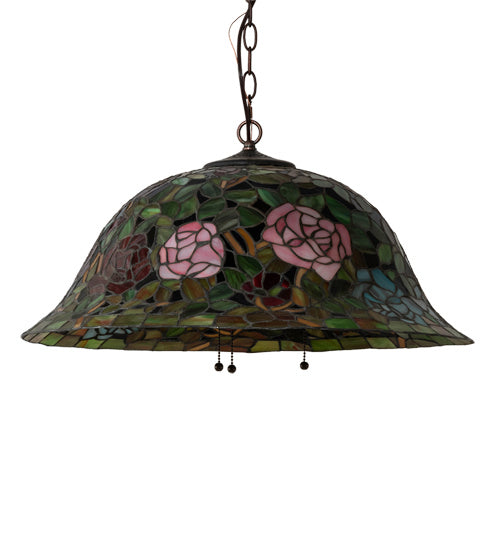 Meyda Tiffany - 232210 - Three Light Pendant - Tiffany Rosebush - Mahogany Bronze