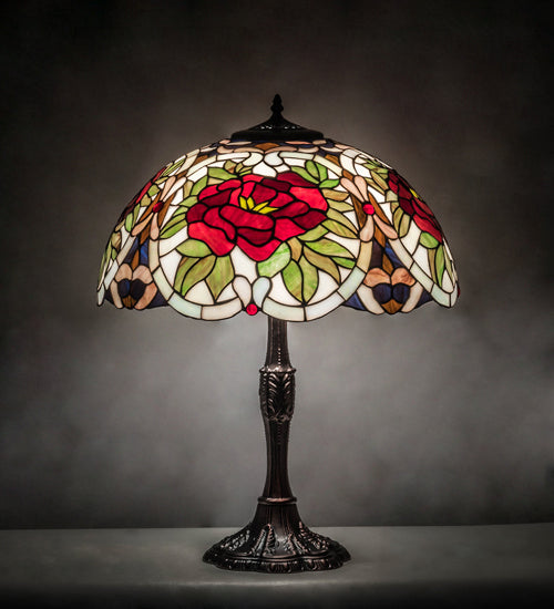 Meyda Tiffany - 232798 - Three Light Table Lamp - Renaissance Rose - Mahogany Bronze