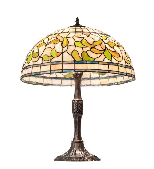 Meyda Tiffany - 232800 - Three Light Table Lamp - Tiffany Turning Leaf - Mahogany Bronze