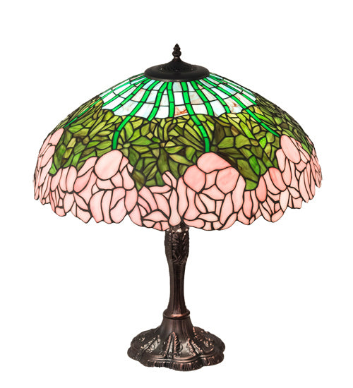 Meyda Tiffany - 232802 - Three Light Table Lamp - Tiffany Cabbage Rose - Mahogany Bronze