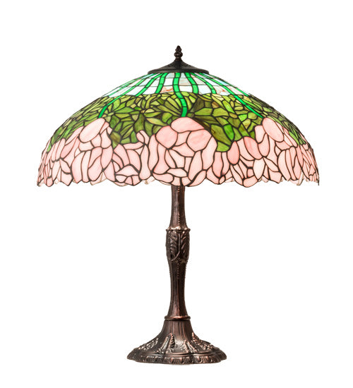 Meyda Tiffany - 232802 - Three Light Table Lamp - Tiffany Cabbage Rose - Mahogany Bronze