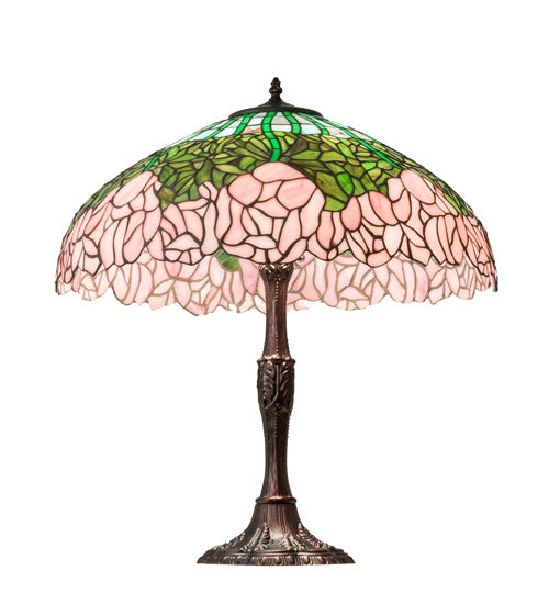 Meyda Tiffany - 232802 - Three Light Table Lamp - Tiffany Cabbage Rose - Mahogany Bronze