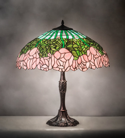 Meyda Tiffany - 232802 - Three Light Table Lamp - Tiffany Cabbage Rose - Mahogany Bronze