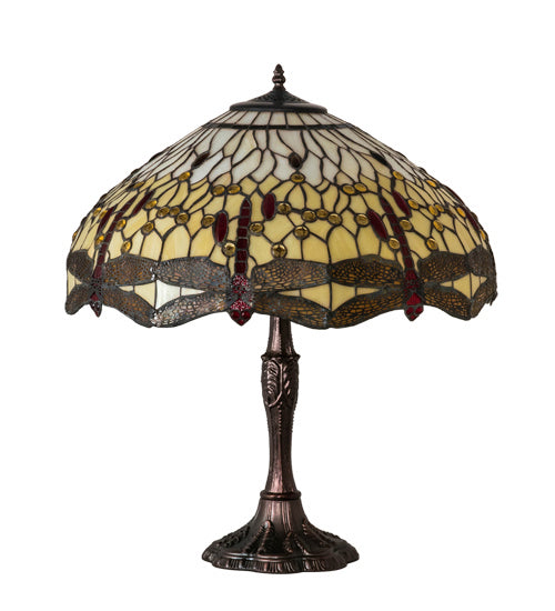 Meyda Tiffany - 232803 - Three Light Table Lamp - Tiffany Hanginghead Dragonfly - Mahogany Bronze