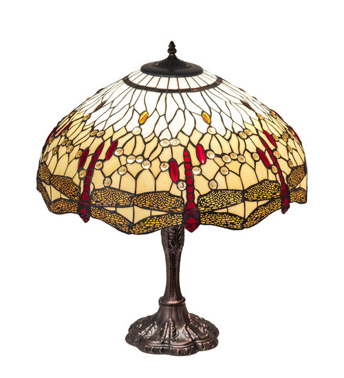 Meyda Tiffany - 232803 - Three Light Table Lamp - Tiffany Hanginghead Dragonfly - Mahogany Bronze