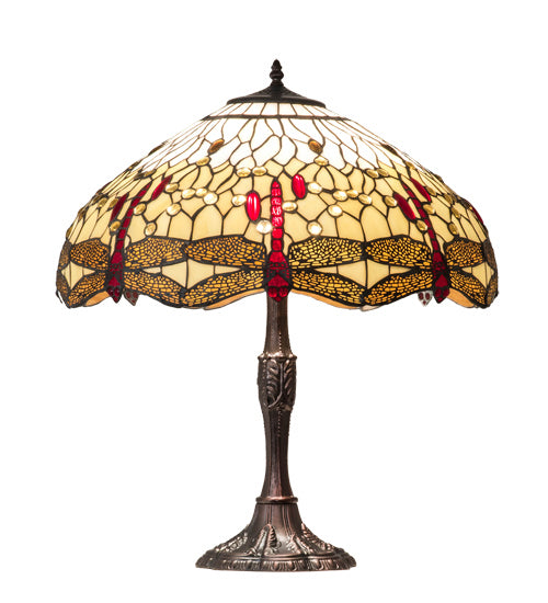 Meyda Tiffany - 232803 - Three Light Table Lamp - Tiffany Hanginghead Dragonfly - Mahogany Bronze