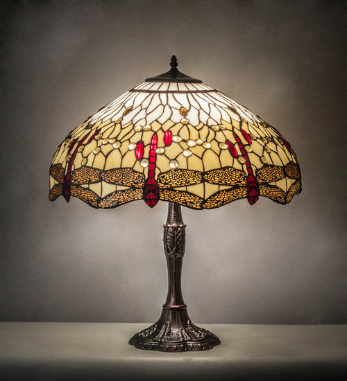 Meyda Tiffany - 232803 - Three Light Table Lamp - Tiffany Hanginghead Dragonfly - Mahogany Bronze