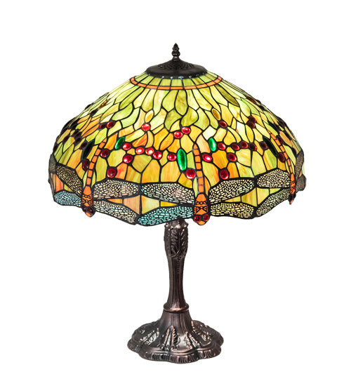 Meyda Tiffany - 47960 - Three Light Table Lamp - Tiffany Hanginghead Dragonfly - Mahogany Bronze