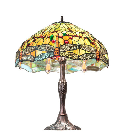 Meyda Tiffany - 47960 - Three Light Table Lamp - Tiffany Hanginghead Dragonfly - Mahogany Bronze