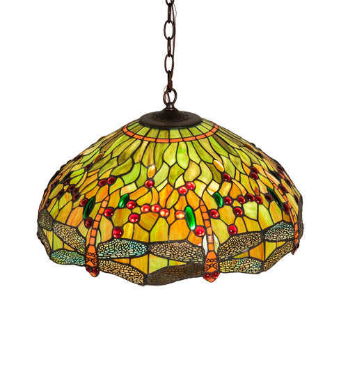 Meyda Tiffany - 51185 - Three Light Pendant - Tiffany Hanginghead Dragonfly - Mahogany Bronze