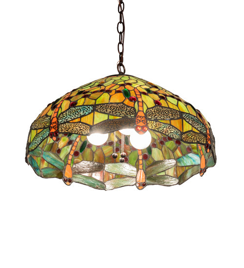 Meyda Tiffany - 51185 - Three Light Pendant - Tiffany Hanginghead Dragonfly - Mahogany Bronze