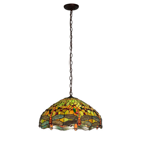 Meyda Tiffany - 51185 - Three Light Pendant - Tiffany Hanginghead Dragonfly - Mahogany Bronze