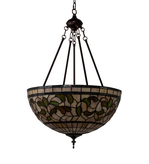 Meyda Tiffany - 232184 - Three Light Pendant - Tiffany Turning Leaf - Mahogany Bronze