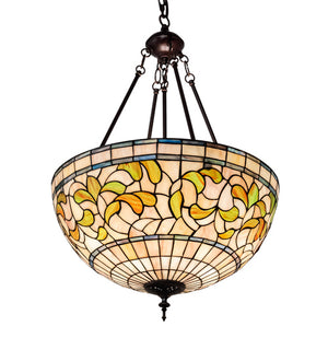 Meyda Tiffany - 232184 - Three Light Pendant - Tiffany Turning Leaf - Mahogany Bronze