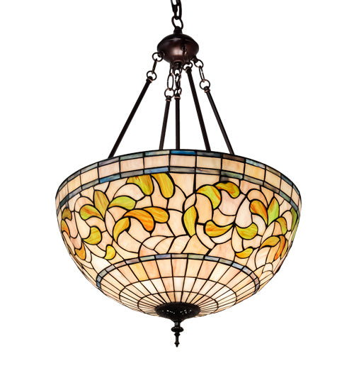 Meyda Tiffany - 232184 - Three Light Pendant - Tiffany Turning Leaf - Mahogany Bronze