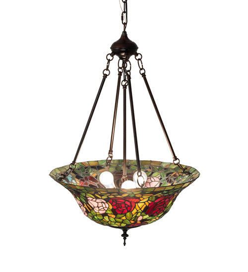 Meyda Tiffany - 232778 - Three Light Pendant - Tiffany Rosebush - Mahogany Bronze