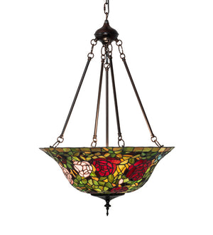 Meyda Tiffany - 232778 - Three Light Pendant - Tiffany Rosebush - Mahogany Bronze