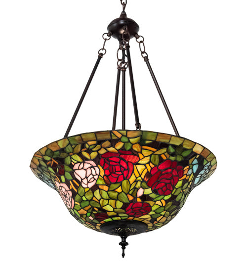 Meyda Tiffany - 232778 - Three Light Pendant - Tiffany Rosebush - Mahogany Bronze