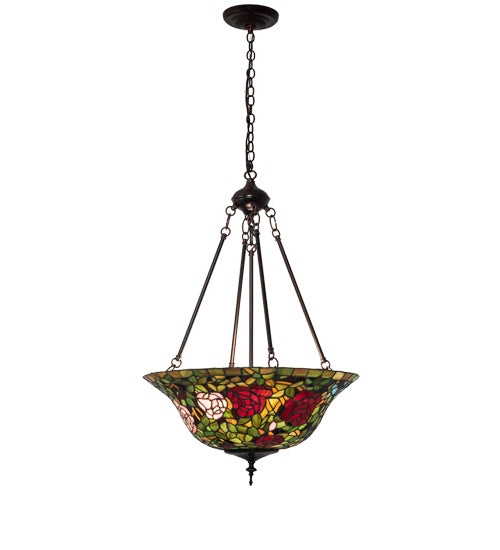 Meyda Tiffany - 232778 - Three Light Pendant - Tiffany Rosebush - Mahogany Bronze