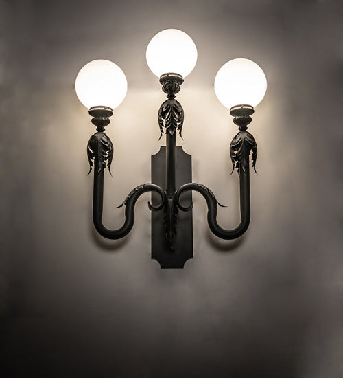 Meyda Tiffany - 233089 - Three Light Wall Sconce - Strasbourg - Fine Textured Black