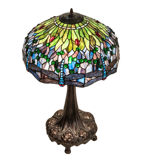 Meyda Tiffany - 47552 - Three Light Table Lamp - Tiffany Hanginghead Dragonfly - Mahogany Bronze