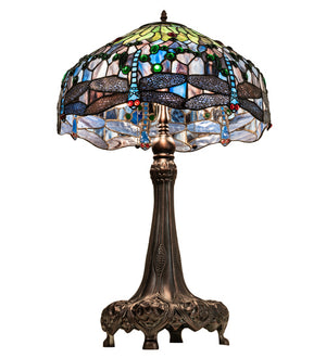 Meyda Tiffany - 47552 - Three Light Table Lamp - Tiffany Hanginghead Dragonfly - Mahogany Bronze