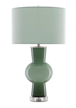 Currey and Company - 6000-0606 - One Light Table Lamp - Duende - Light and Dark Green/Polished Nickel/Clear