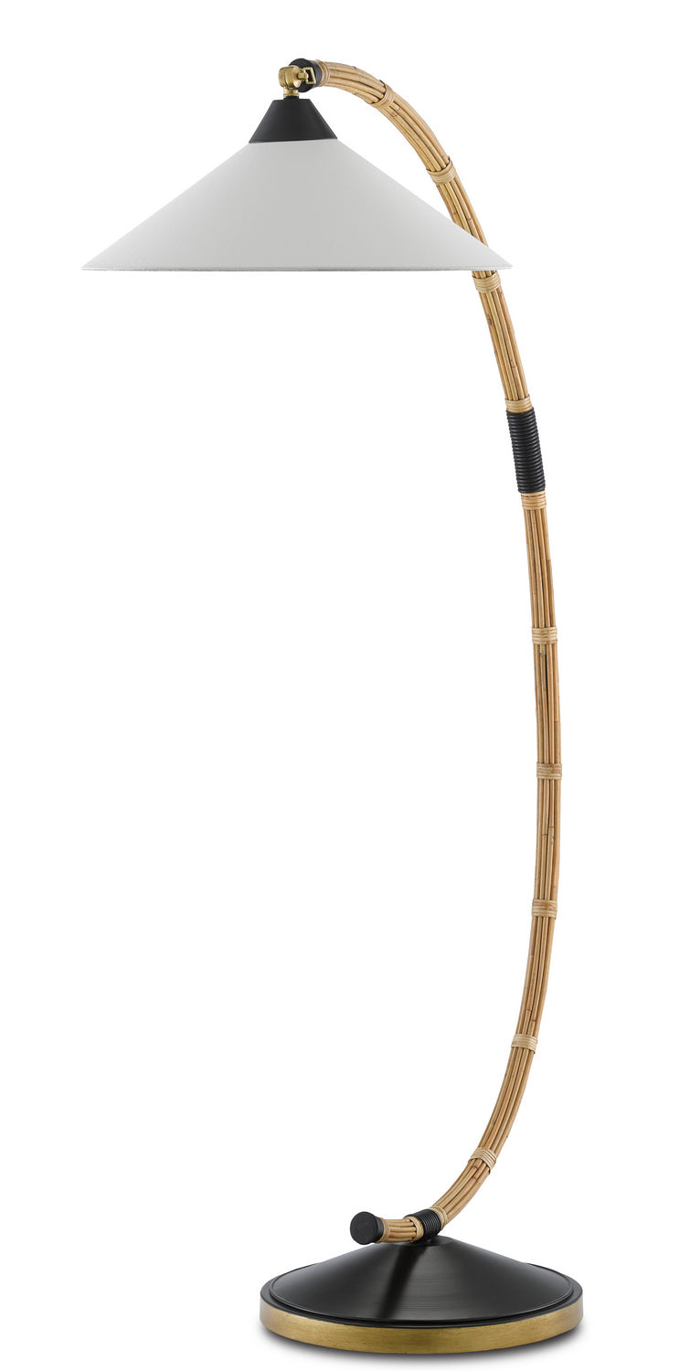 Currey and Company - 8000-0088 - One Light Floor Lamp - Lisbon - Natural/Rattan/New Brass/Satin Black