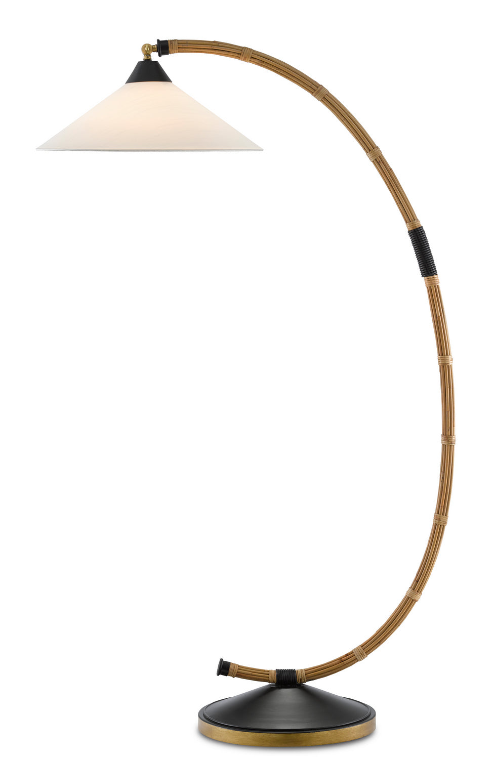 Currey and Company - 8000-0088 - One Light Floor Lamp - Lisbon - Natural/Rattan/New Brass/Satin Black