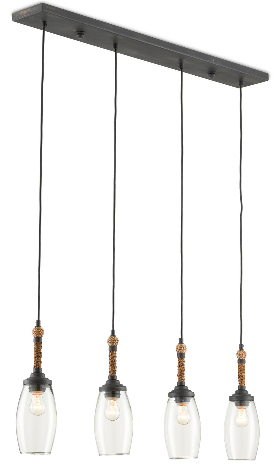 Currey and Company - 9000-0651 - Four Light Chandelier - Hightider - French Black/Natural Rope