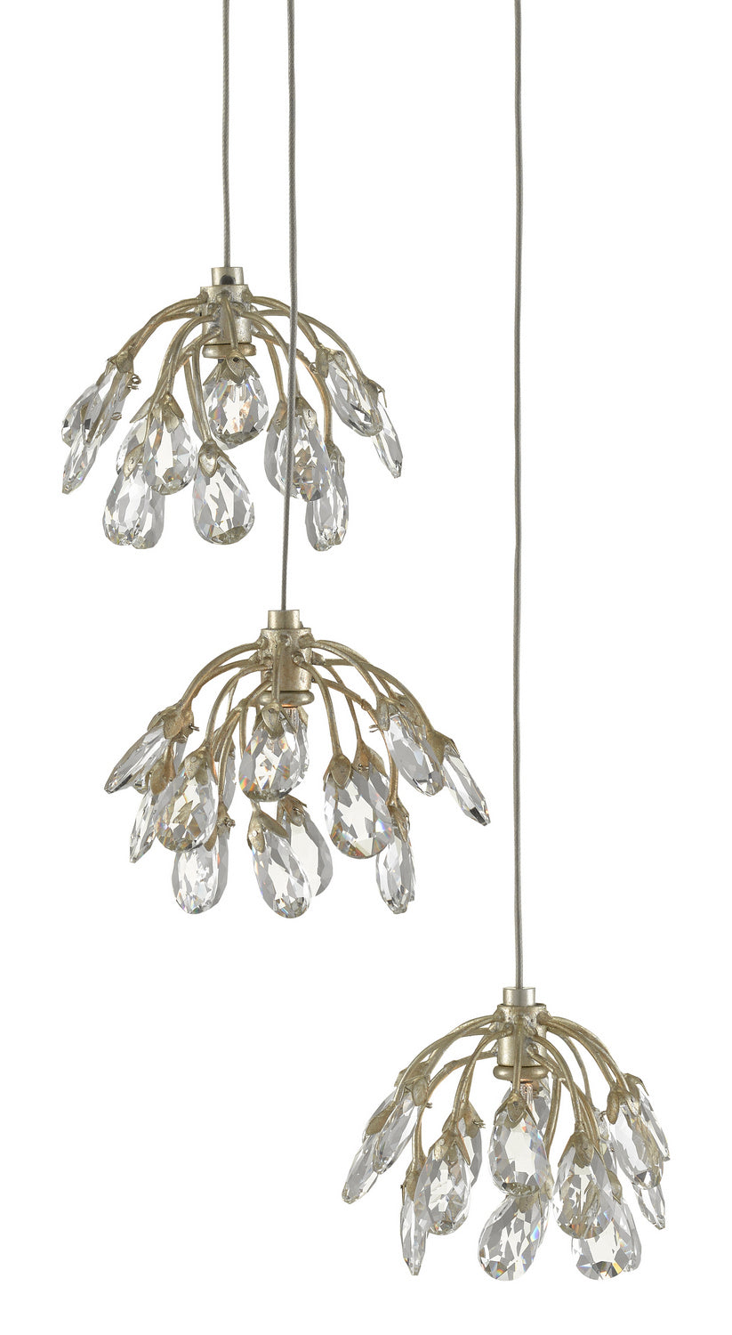 Currey and Company - 9000-0668 - Three Light Pendant - Crystal - Crystal/ Contemporary Silver Leaf