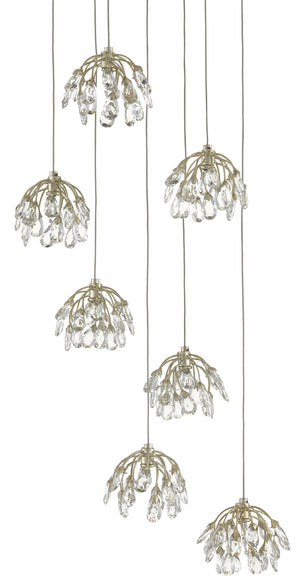 Currey and Company - 9000-0669 - Seven Light Pendant - Crystal - Crystal/ Contemporary Silver Leaf