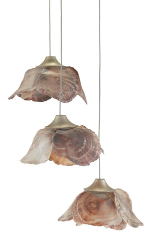 Currey and Company - 9000-0675 - Three Light Pendant - Catrice - Natural Shell/Contemporary Silver Leaf