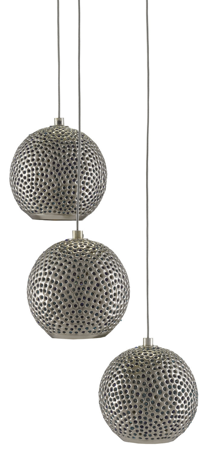 Currey and Company - 9000-0682 - Three Light Pendant - Giro - Blue/Nickel