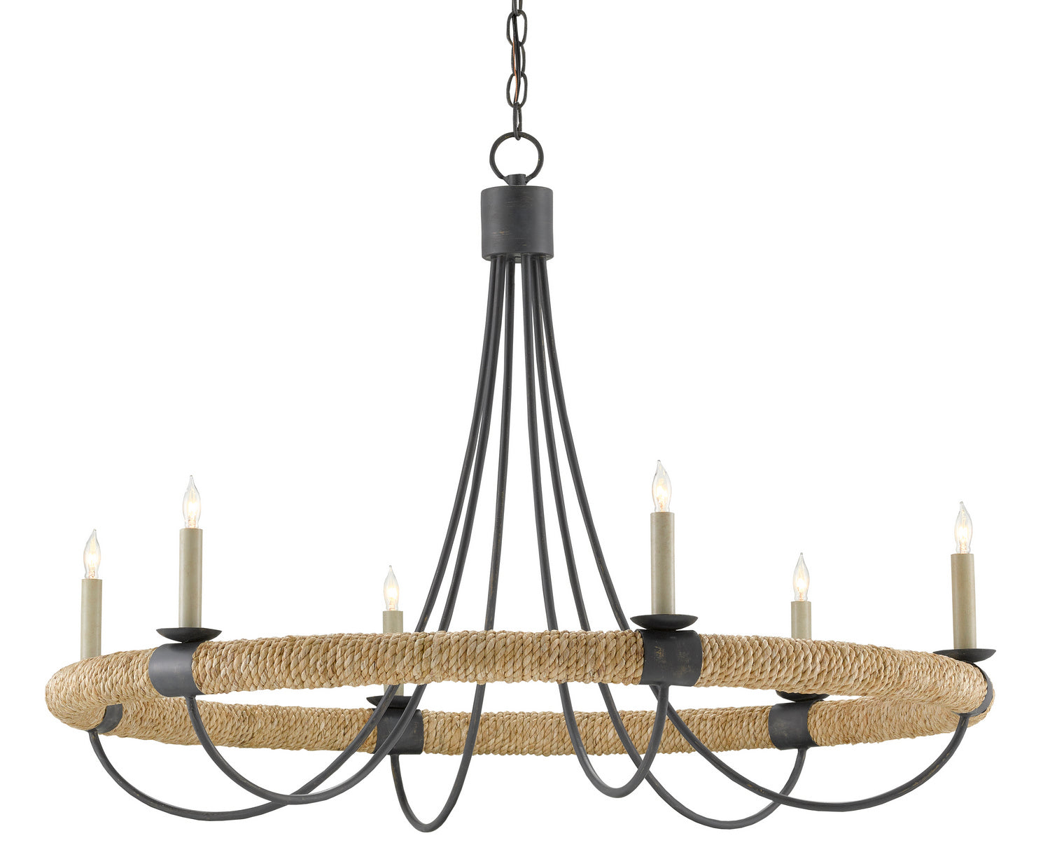 Currey and Company - 9000-0754 - Six Light Chandelier - Shipwright - French Black/Smokewood/Natural Abaca Rope