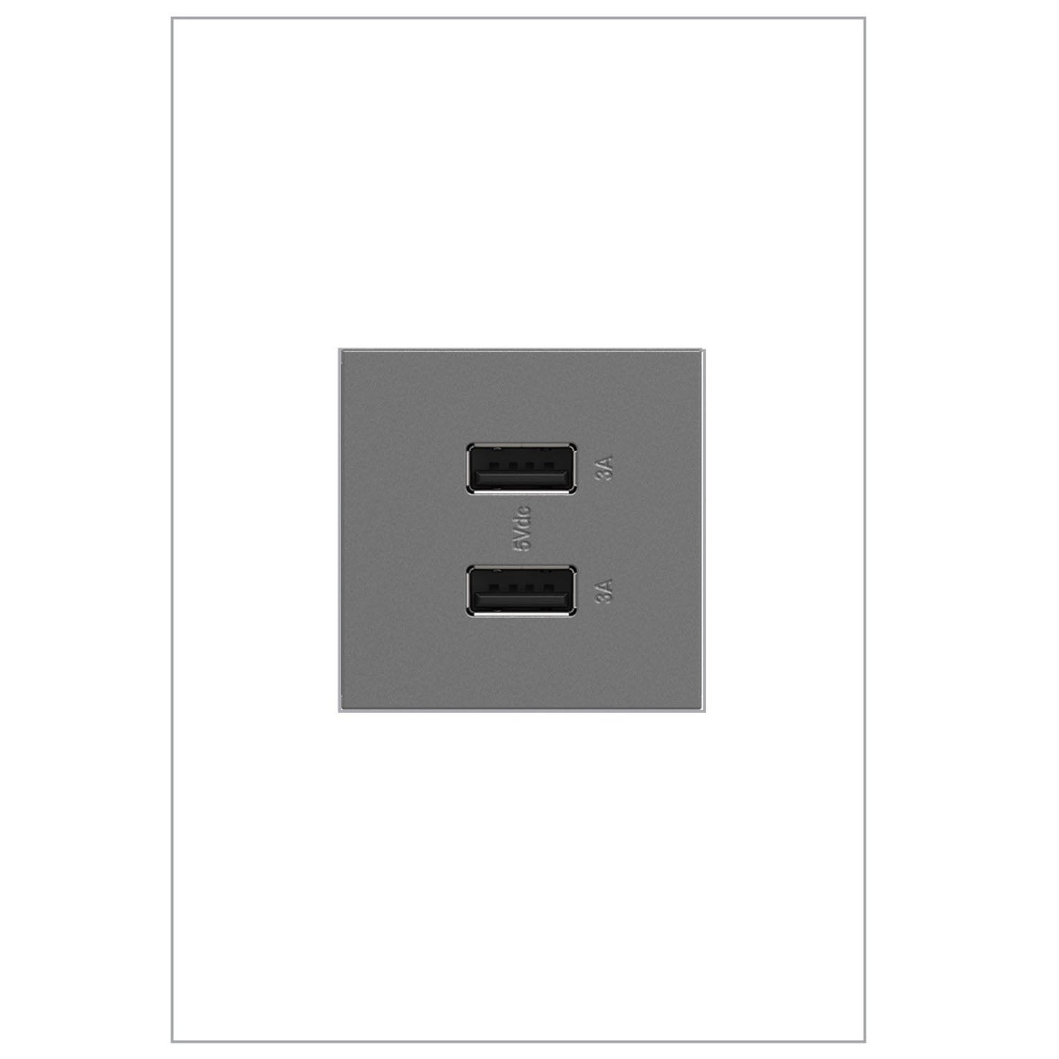 Legrand - ARUSB2AA6M4 - Usb Outlet, 2 Module, A/A Usb Outlet - Adorne - Magnesium